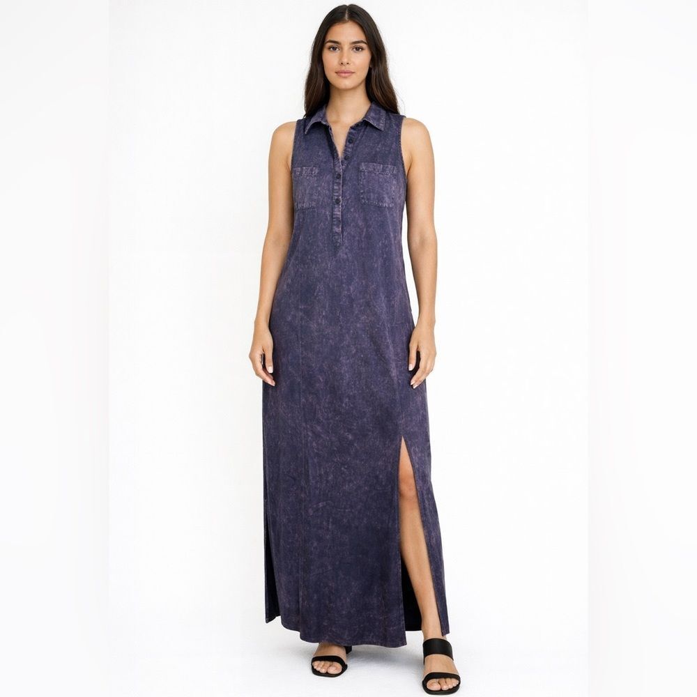 Beulah Acid Wash Maxi Shirt Dress